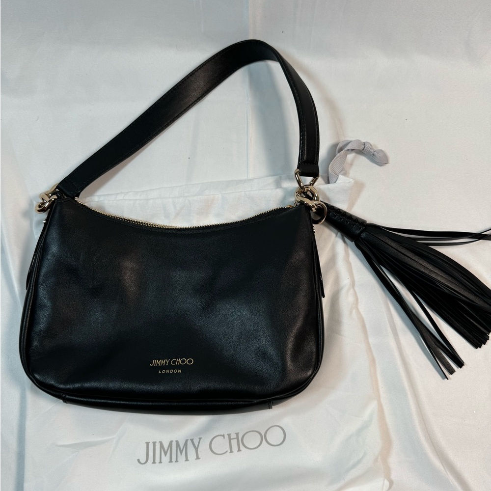 Jimmy choo black leather shoulder bag purse